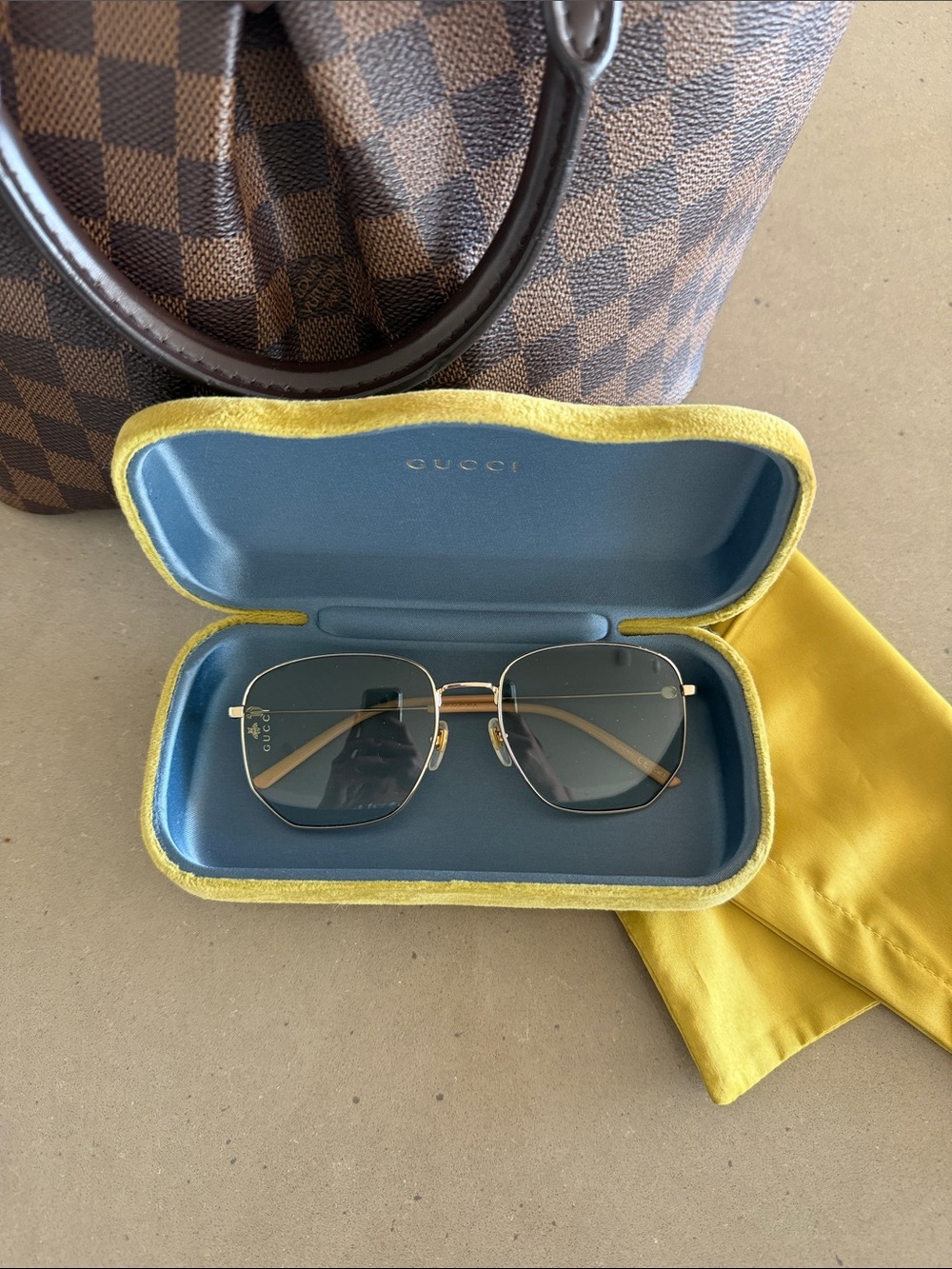 Gucci Gold Frame Sunglasses with Green Lenses
